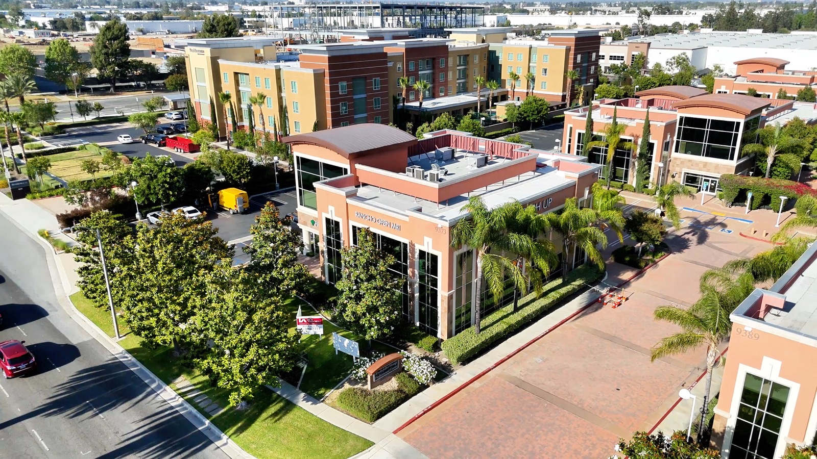 Aerial view of the Rancho Open MRI medical building in Rancho Cucamonga, California
