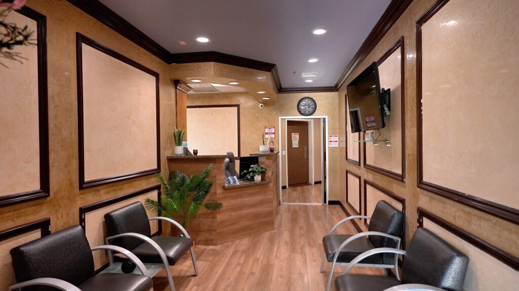 Reception desk and waiting room at Rancho Open MRI in Rancho Cucamonga, CA