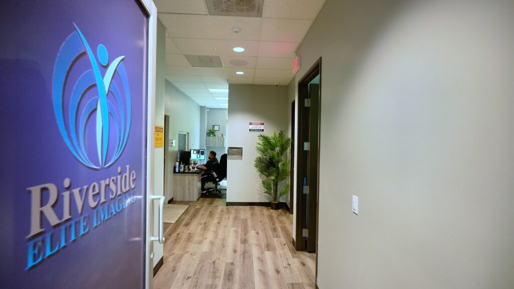 Interior hallway with branding at Riverside Elite Imaging in Riverside, CA