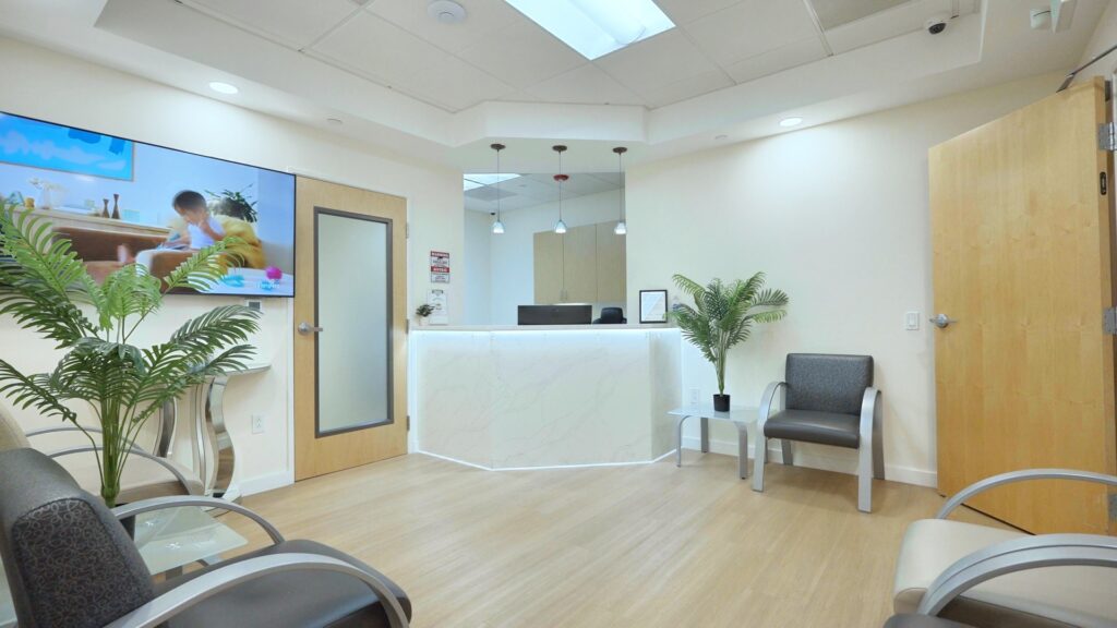 Reception desk and waiting room at Westminster Open MRI in Westminster, CA